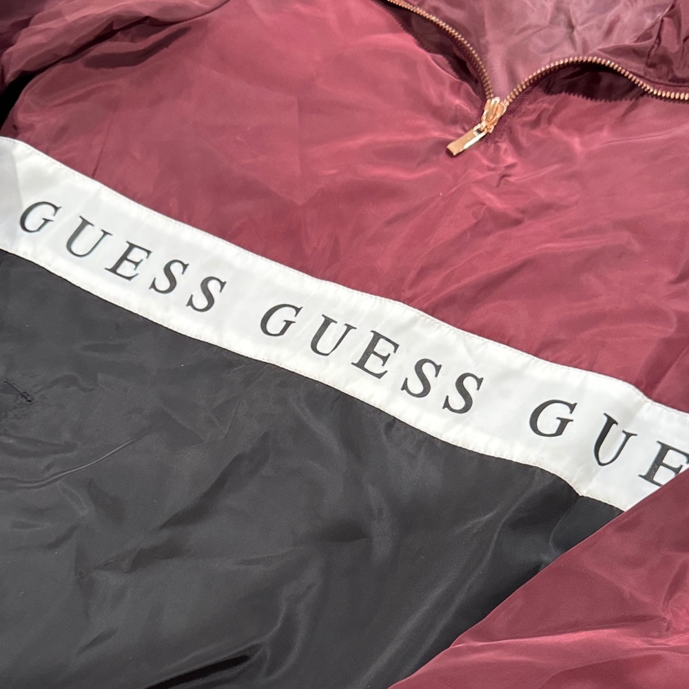 Guess Maroon and Black Color Block Bomber Jacket Wind breaker - Picture 2 of 6
